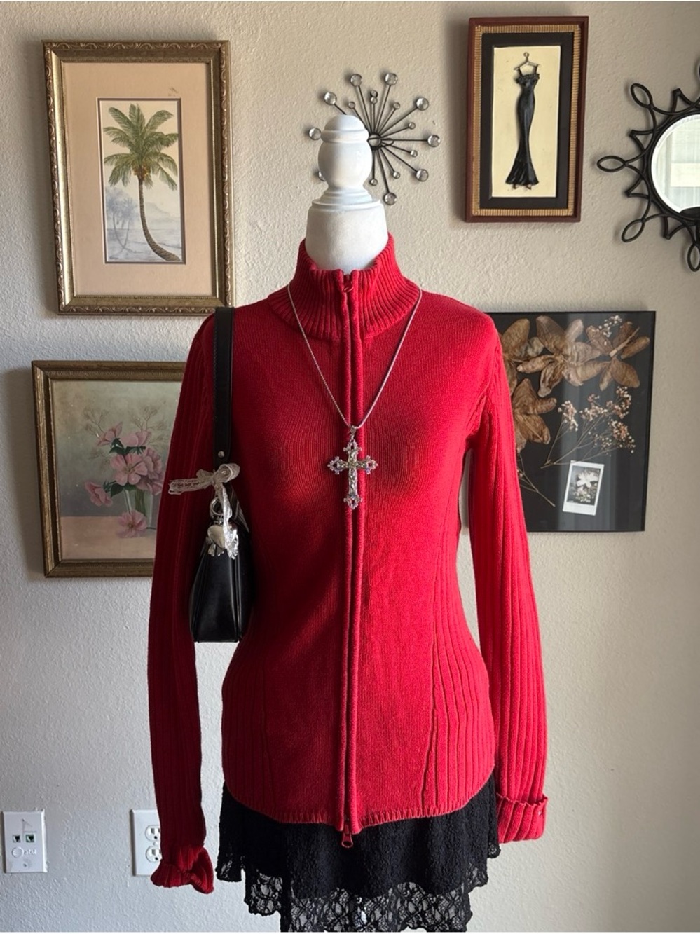 Tommy Hilfiger Red Zip-Up Turtleneck Sweater